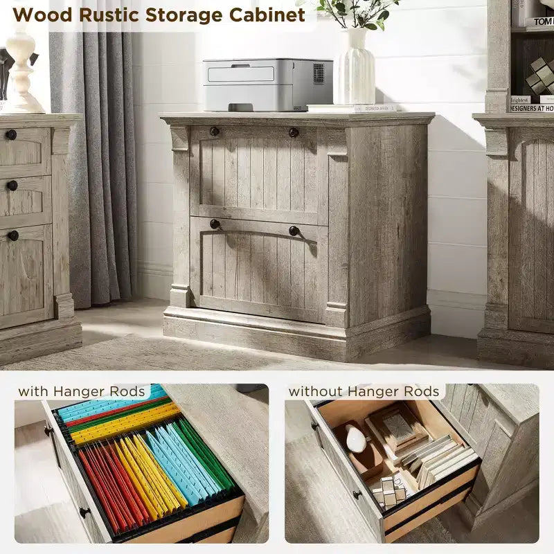 30 File Cabinet with 2 Drawers, Farmhouse Lateral Filing Cabinet, Hanging File Folders & Interlocking Drawers, for Home Office