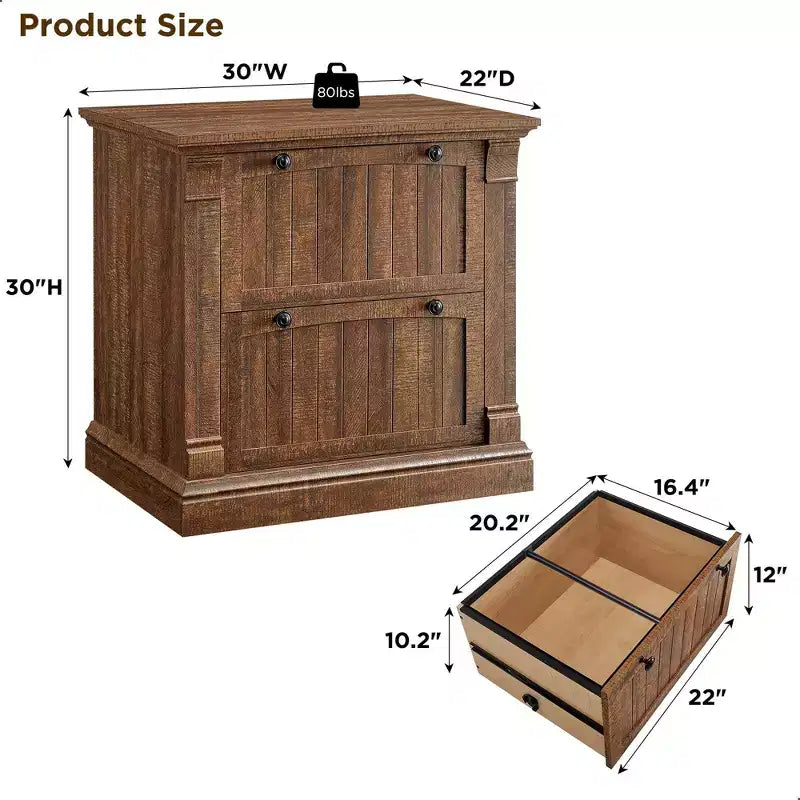 30 File Cabinet with 2 Drawers, Farmhouse Lateral Filing Cabinet, Hanging File Folders & Interlocking Drawers, for Home Office