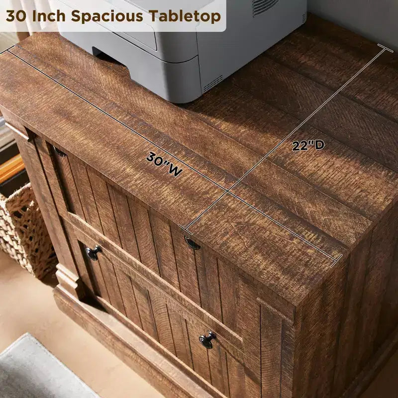 30 File Cabinet with 2 Drawers, Farmhouse Lateral Filing Cabinet, Hanging File Folders & Interlocking Drawers, for Home Office