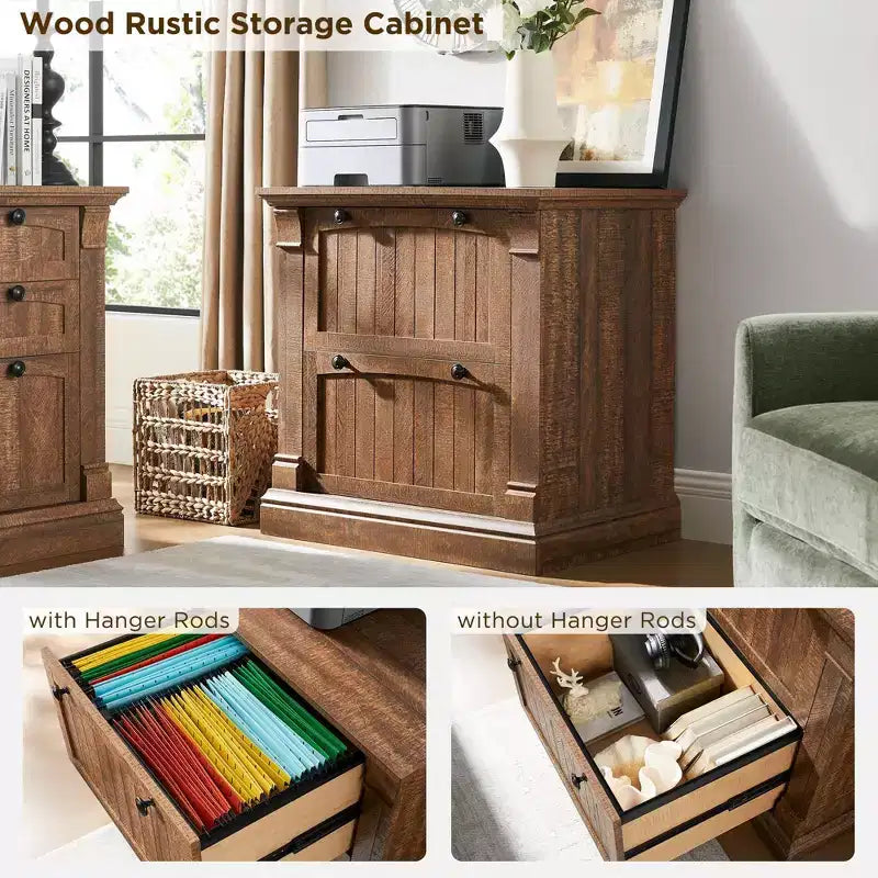 30 File Cabinet with 2 Drawers, Farmhouse Lateral Filing Cabinet, Hanging File Folders & Interlocking Drawers, for Home Office