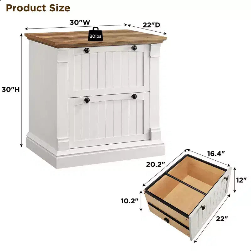 30 File Cabinet with 2 Drawers, Farmhouse Lateral Filing Cabinet, Hanging File Folders & Interlocking Drawers, for Home Office