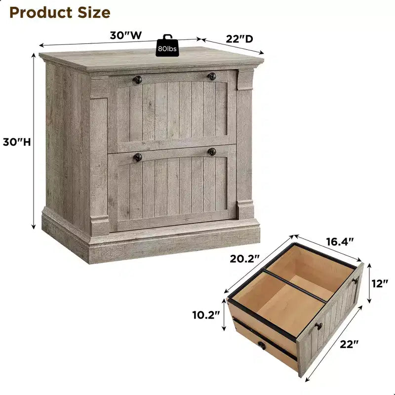 30 File Cabinet with 2 Drawers, Farmhouse Lateral Filing Cabinet, Hanging File Folders & Interlocking Drawers, for Home Office