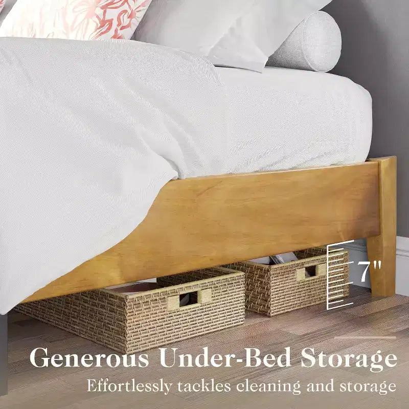 AMERLIFE Solid Wood Bed Frame with No Headboard, No Box Spring Needed/Wood Slat Support