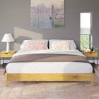 AMERLIFE Solid Wood Bed Frame with No Headboard, No Box Spring Needed/Wood Slat Support