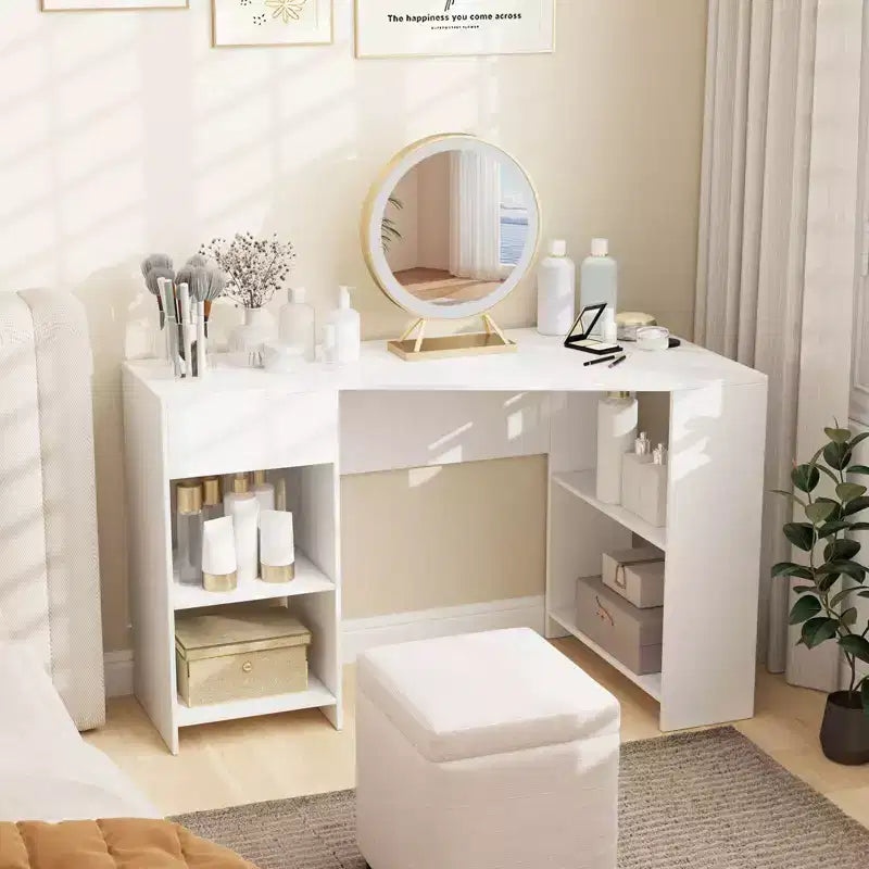 Costway L Shaped Computer Desk with Drawer & Storage Shelves for Home Office Workstation