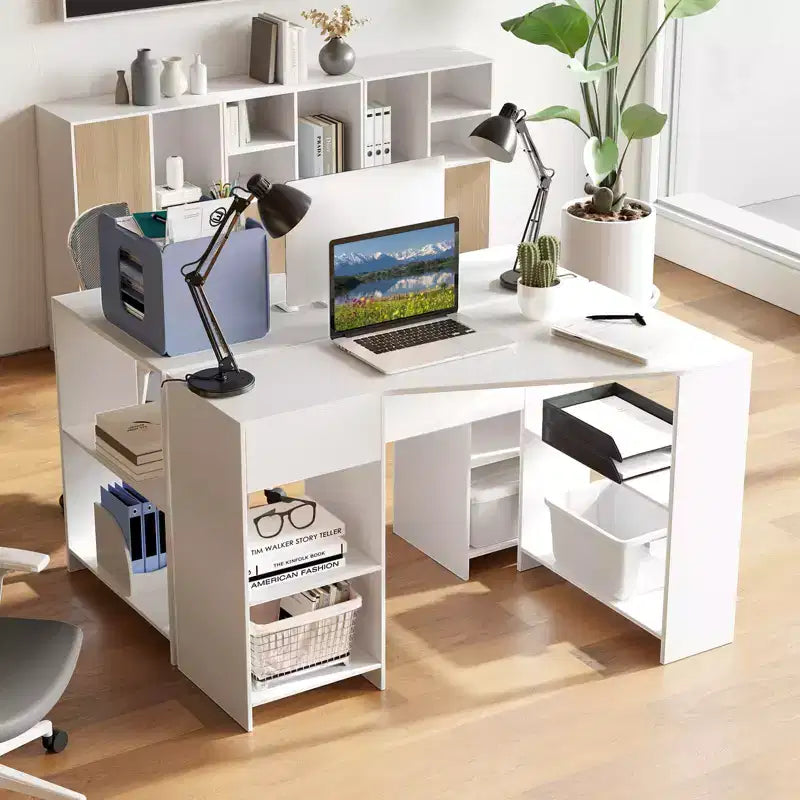Costway L Shaped Computer Desk with Drawer & Storage Shelves for Home Office Workstation