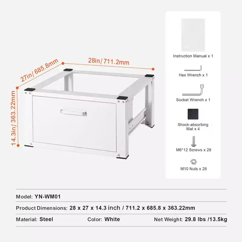 VEVOR Laundry Pedestal 27 Wide 14.4 Height, Washer And Dryer Base Stand Platform Universal Fit 660lbs Capacity, Heavy Duty Multi-Functional Base