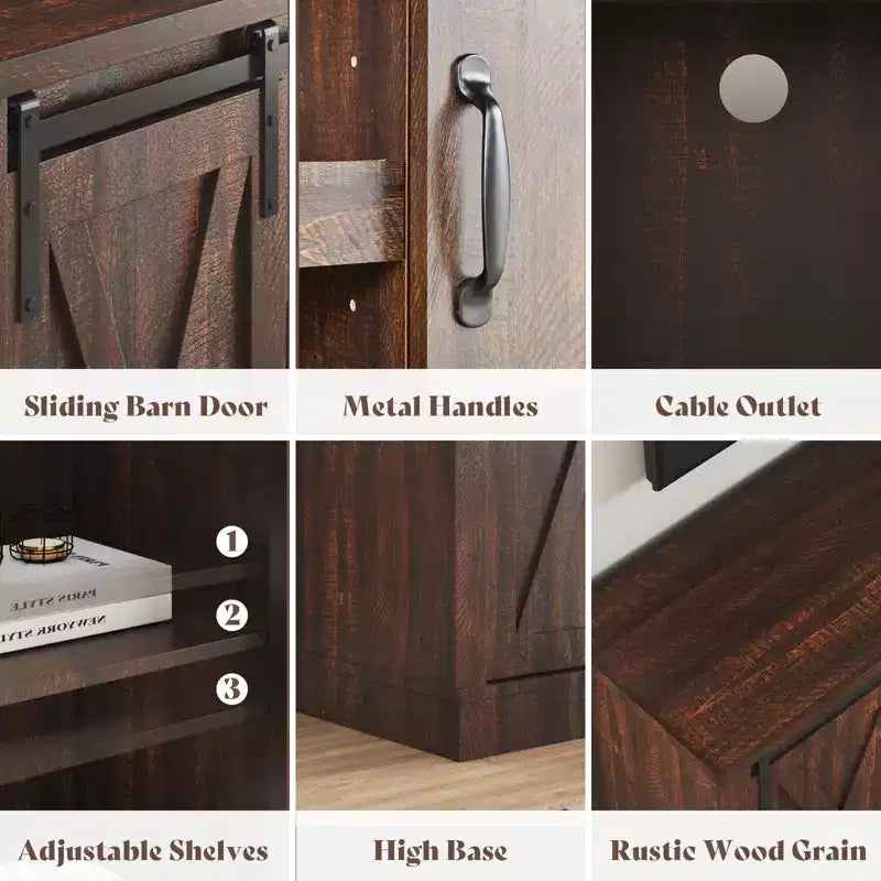 AMERLIFE Fireplace TV Stand with Sliding Barn Door for TVs up to 73, Farmhouse 63 Fireplace Entertainment Center