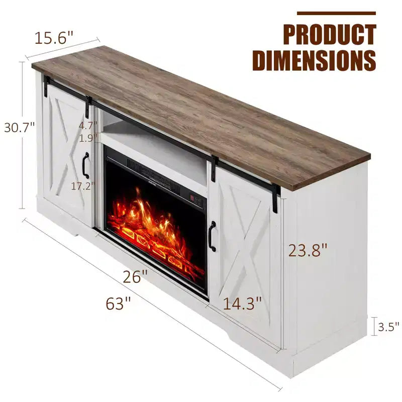 AMERLIFE Fireplace TV Stand with Sliding Barn Door for TVs up to 73, Farmhouse 63 Fireplace Entertainment Center