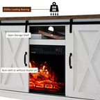 AMERLIFE Fireplace TV Stand with Sliding Barn Door for TVs up to 73, Farmhouse 63 Fireplace Entertainment Center