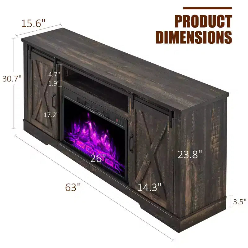 AMERLIFE Fireplace TV Stand with Sliding Barn Door for TVs up to 73, Farmhouse 63 Fireplace Entertainment Center
