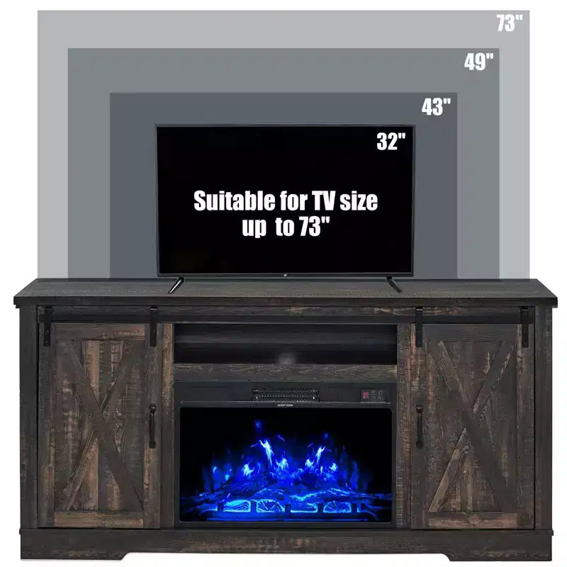 AMERLIFE Fireplace TV Stand with Sliding Barn Door for TVs up to 73, Farmhouse 63 Fireplace Entertainment Center