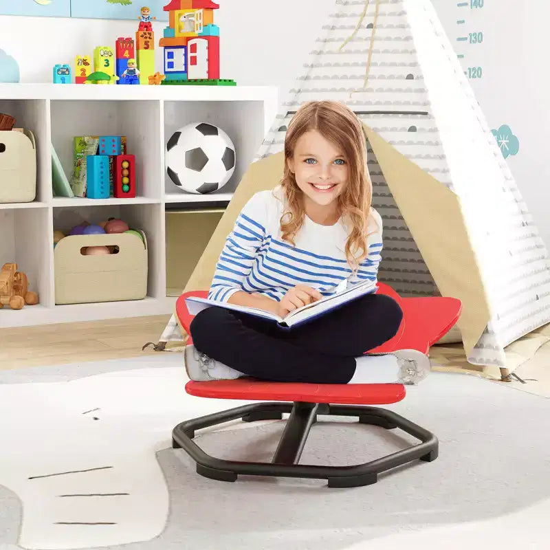 Costway Kids Sensory Swivel Chair with Non-Slip Metal Base for Autistic Kids Indoor Outdoor Blue/Red Elephant
