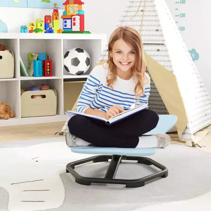 Costway Kids Sensory Swivel Chair with Non-Slip Metal Base for Autistic Kids Indoor Outdoor Blue/Red Elephant