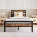 CLIHOME Platform Bed Frame with Rustic Vintage Wood Headboard, Strong Metal Slats Support, No Box Spring Needed