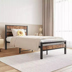 CLIHOME Platform Bed Frame with Rustic Vintage Wood Headboard, Strong Metal Slats Support, No Box Spring Needed
