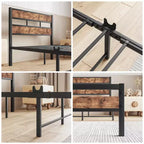 CLIHOME Platform Bed Frame with Rustic Vintage Wood Headboard, Strong Metal Slats Support, No Box Spring Needed