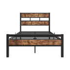 CLIHOME Platform Bed Frame with Rustic Vintage Wood Headboard, Strong Metal Slats Support, No Box Spring Needed