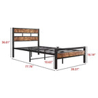 CLIHOME Platform Bed Frame with Rustic Vintage Wood Headboard, Strong Metal Slats Support, No Box Spring Needed