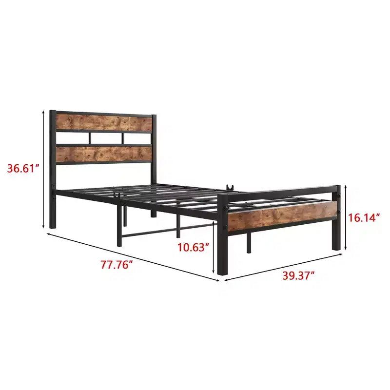 CLIHOME Platform Bed Frame with Rustic Vintage Wood Headboard, Strong Metal Slats Support, No Box Spring Needed