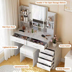 Vanity Desk with Mirror, Makeup Vanity with Drawers & Charging Station, 3 Lighting Color Adjustable