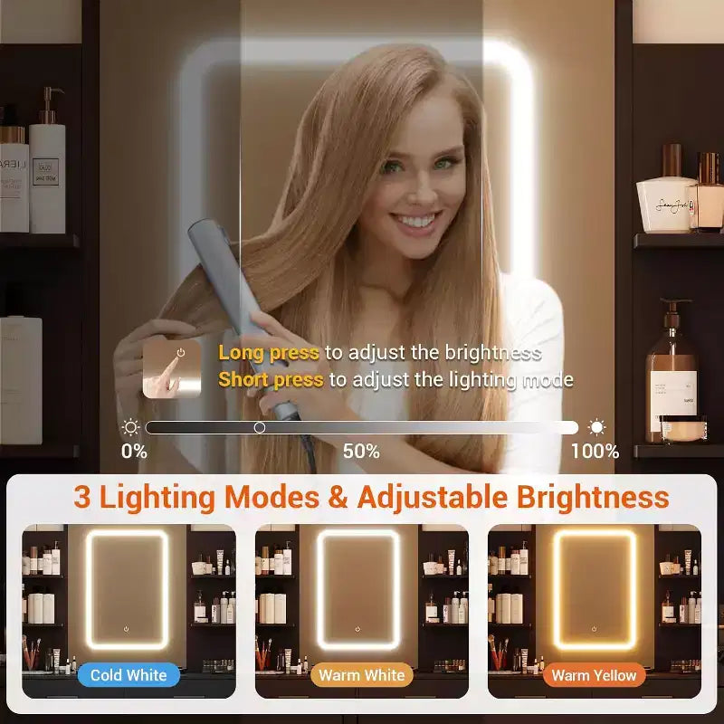 Vanity Desk with Mirror, Makeup Vanity with Drawers & Charging Station, 3 Lighting Color Adjustable