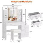 Vanity Desk with Mirror, Makeup Vanity with Drawers & Charging Station, 3 Lighting Color Adjustable