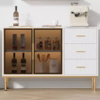 46.4 Buffet Sideboard Cabinet with Storage, 2 Glass Doors 3 Drawers and Shelves, Marble Top Kitchen Sideboard Cabinet for Dining Room