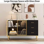 46.4 Buffet Sideboard Cabinet with Storage, 2 Glass Doors 3 Drawers and Shelves, Marble Top Kitchen Sideboard Cabinet for Dining Room