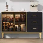 46.4 Buffet Sideboard Cabinet with Storage, 2 Glass Doors 3 Drawers and Shelves, Marble Top Kitchen Sideboard Cabinet for Dining Room