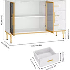 46.4 Buffet Sideboard Cabinet with Storage, 2 Glass Doors 3 Drawers and Shelves, Marble Top Kitchen Sideboard Cabinet for Dining Room
