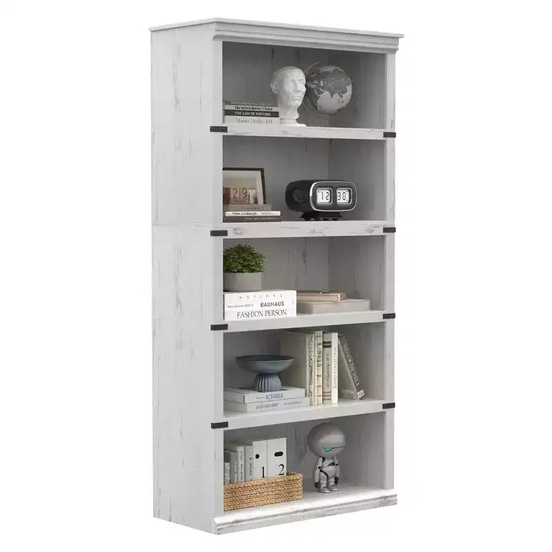 5-Tier Wooden Bookcase, Farmhouse Storage Book Shelf with Display Shelves, Tall Book Case