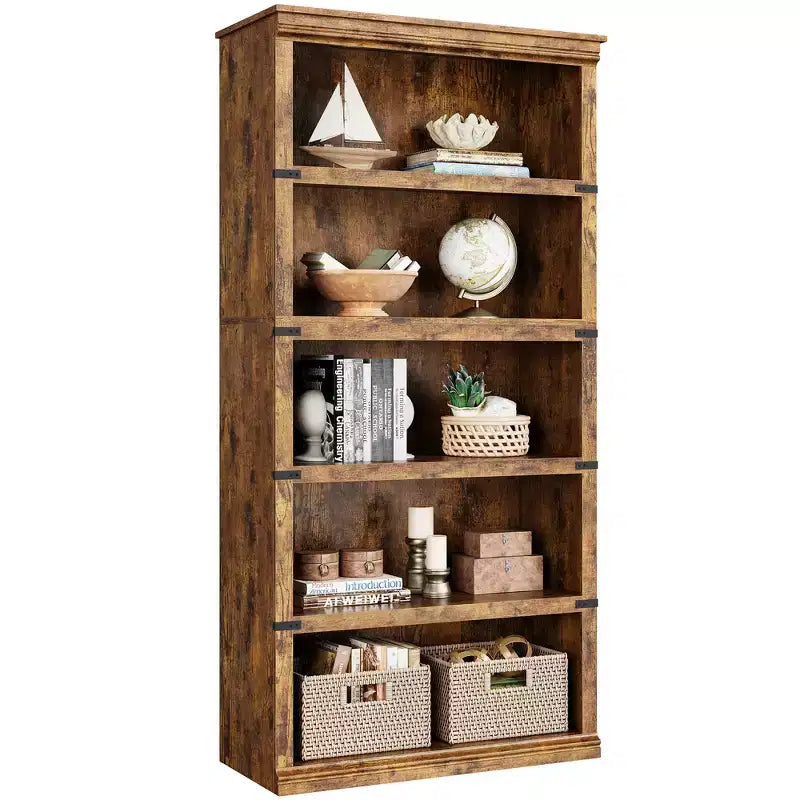 5-Tier Wooden Bookcase, Farmhouse Storage Book Shelf with Display Shelves, Tall Book Case