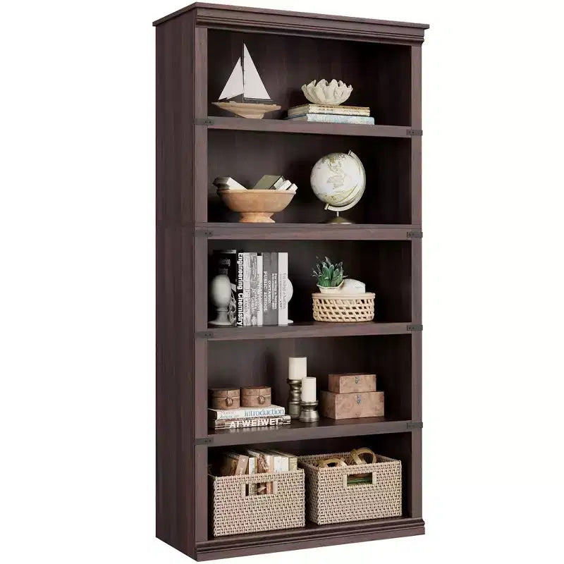 5-Tier Wooden Bookcase, Farmhouse Storage Book Shelf with Display Shelves, Tall Book Case