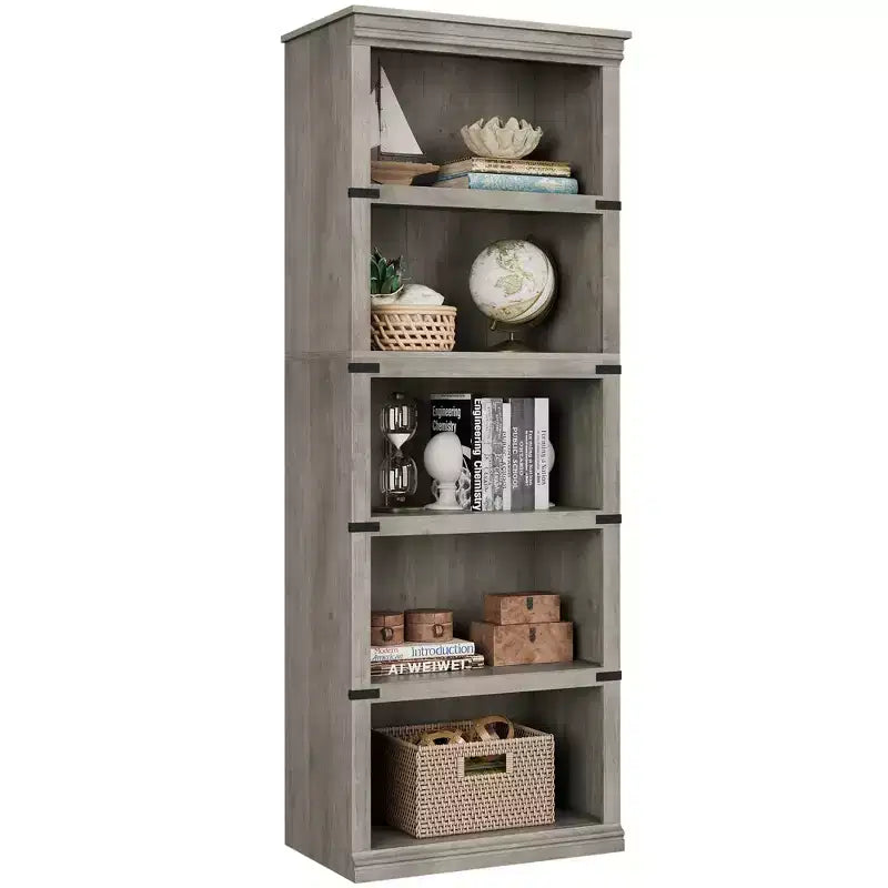 5-Tier Wooden Bookcase, Farmhouse Storage Book Shelf with Display Shelves, Tall Book Case