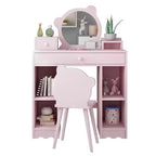 Set scrivania e sedia da trucco 2-in-1 Princess con contenitore - Toeletta per bambine per giochi di finzione - Rosa