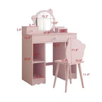 Set scrivania e sedia da trucco 2-in-1 Princess con contenitore - Toeletta per bambine per giochi di finzione - Rosa