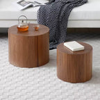 Set of 2 Round Coffee Table End Table Cocktail Table Accent Table Side Table Center Table,Walnut -ModernLuxe