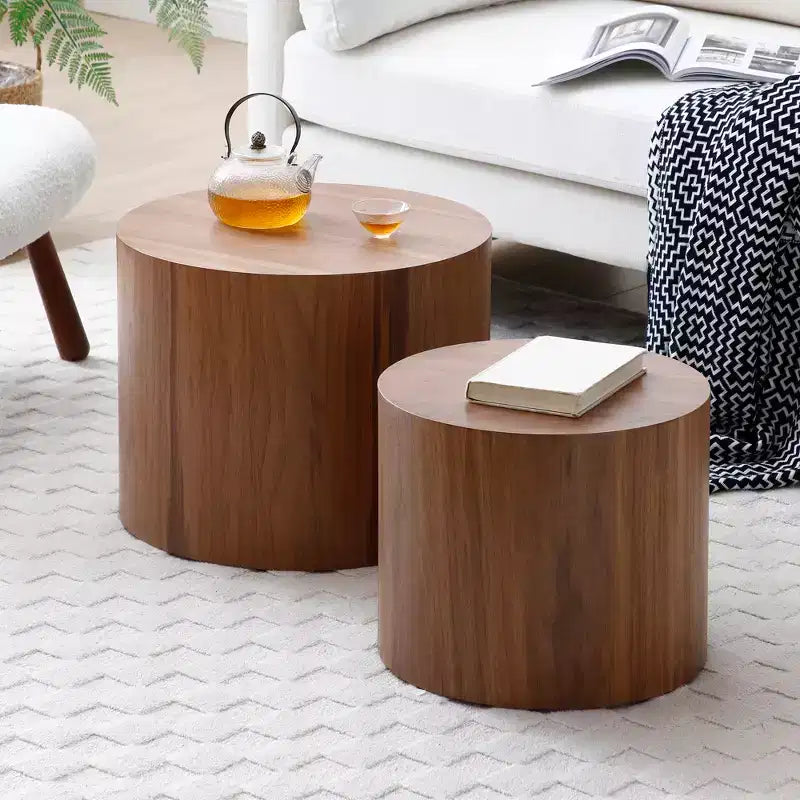 Set of 2 Round Coffee Table End Table Cocktail Table Accent Table Side Table Center Table,Walnut -ModernLuxe