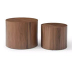 Set of 2 Round Coffee Table End Table Cocktail Table Accent Table Side Table Center Table,Walnut -ModernLuxe