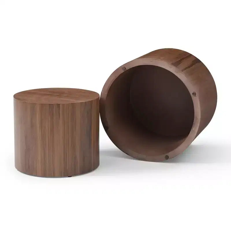 Set of 2 Round Coffee Table End Table Cocktail Table Accent Table Side Table Center Table,Walnut -ModernLuxe