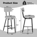 Height Bar Stools Set of 4, Upholstered Counter Height Bar Chair with Round Seat, Modern Barstools with Back and Metal Footrest
