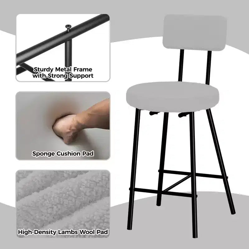 Height Bar Stools Set of 4, Upholstered Counter Height Bar Chair with Round Seat, Modern Barstools with Back and Metal Footrest