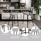 Height Bar Stools Set of 4, Upholstered Counter Height Bar Chair with Round Seat, Modern Barstools with Back and Metal Footrest