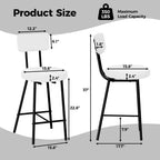 Height Bar Stools Set of 4, Upholstered Counter Height Bar Chair with Round Seat, Modern Barstools with Back and Metal Footrest