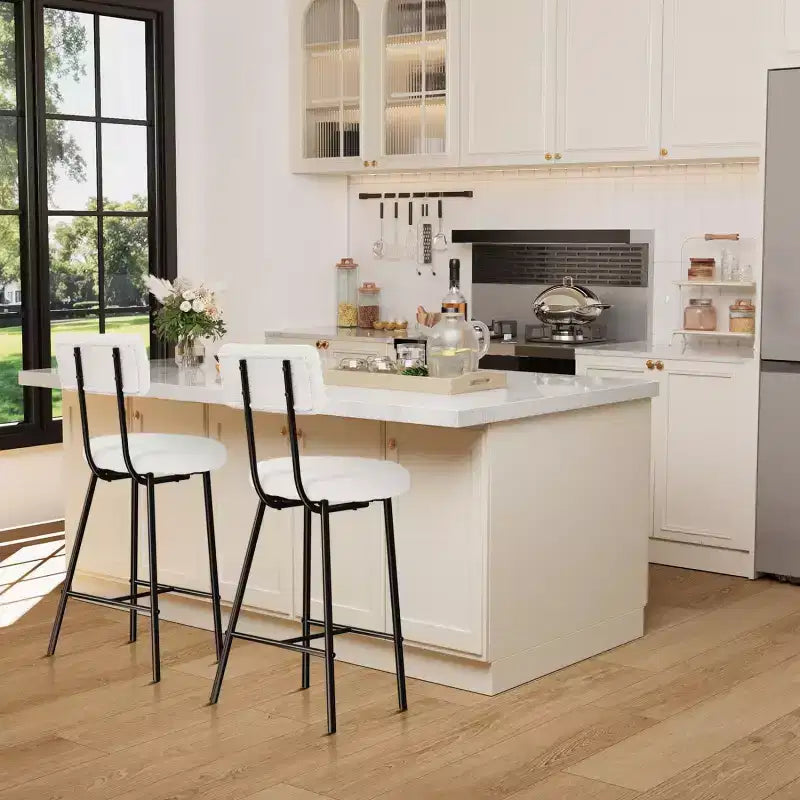 Height Bar Stools Set of 4, Upholstered Counter Height Bar Chair with Round Seat, Modern Barstools with Back and Metal Footrest