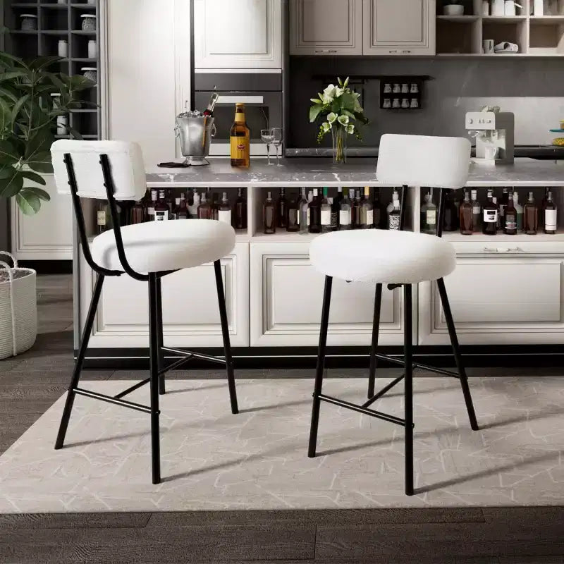 Height Bar Stools Set of 4, Upholstered Counter Height Bar Chair with Round Seat, Modern Barstools with Back and Metal Footrest