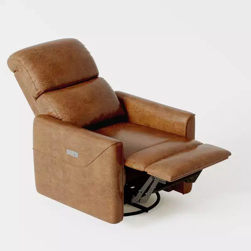 Swivel Rocking Recliner Chair, Manual Recliner Glider with Lumbar Support & Faux Leather Upholstery, Comfortable Rocker Recliner