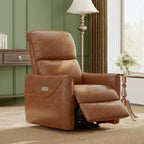 Swivel Rocking Recliner Chair, Manual Recliner Glider with Lumbar Support & Faux Leather Upholstery, Comfortable Rocker Recliner