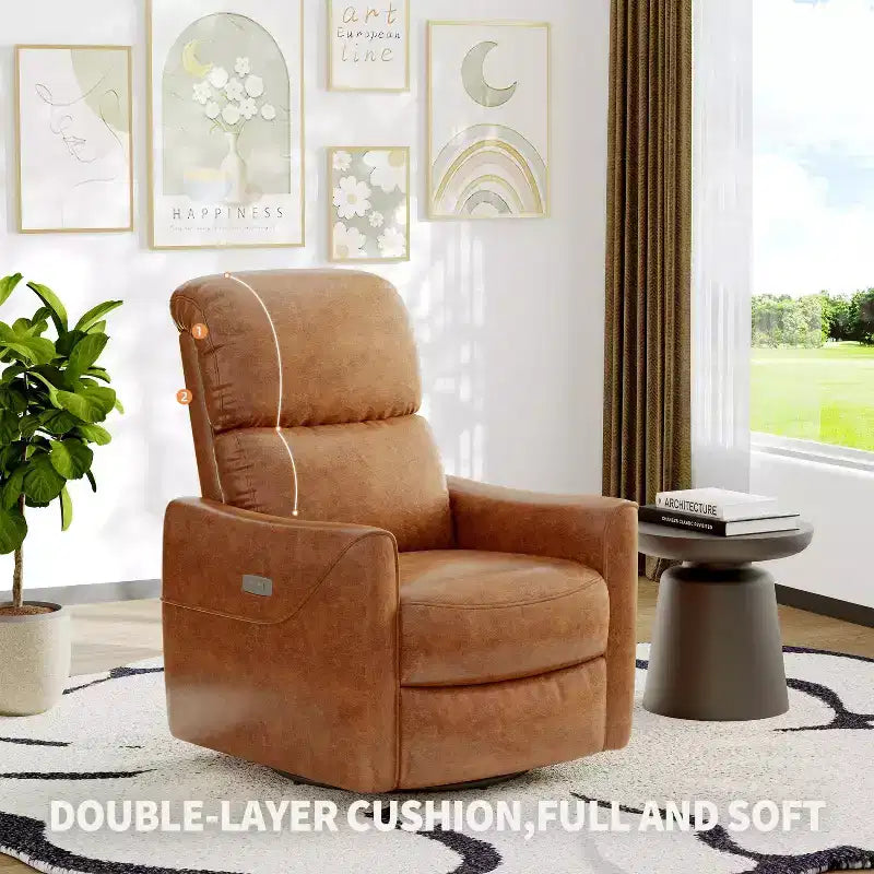 Swivel Rocking Recliner Chair, Manual Recliner Glider with Lumbar Support & Faux Leather Upholstery, Comfortable Rocker Recliner